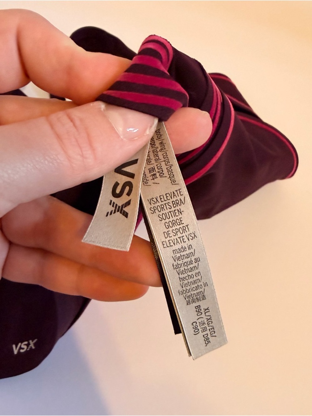 VSX Plum Sports Bra with Pink Velvet Trim - Picture 4 of 4